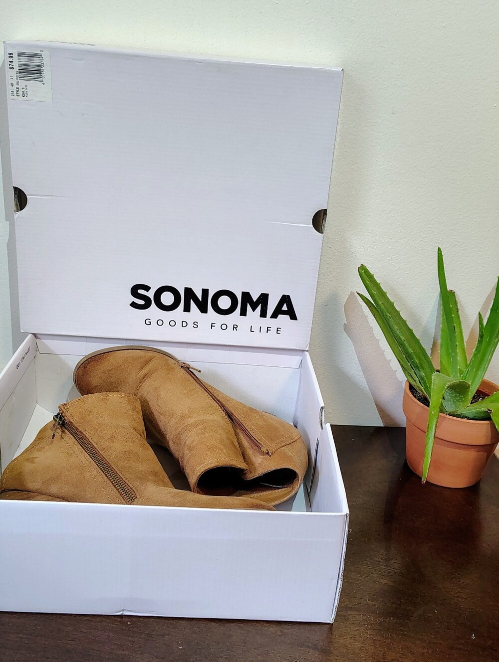 Sonoma Tan Suede Wedge Ankle Boots Size 10